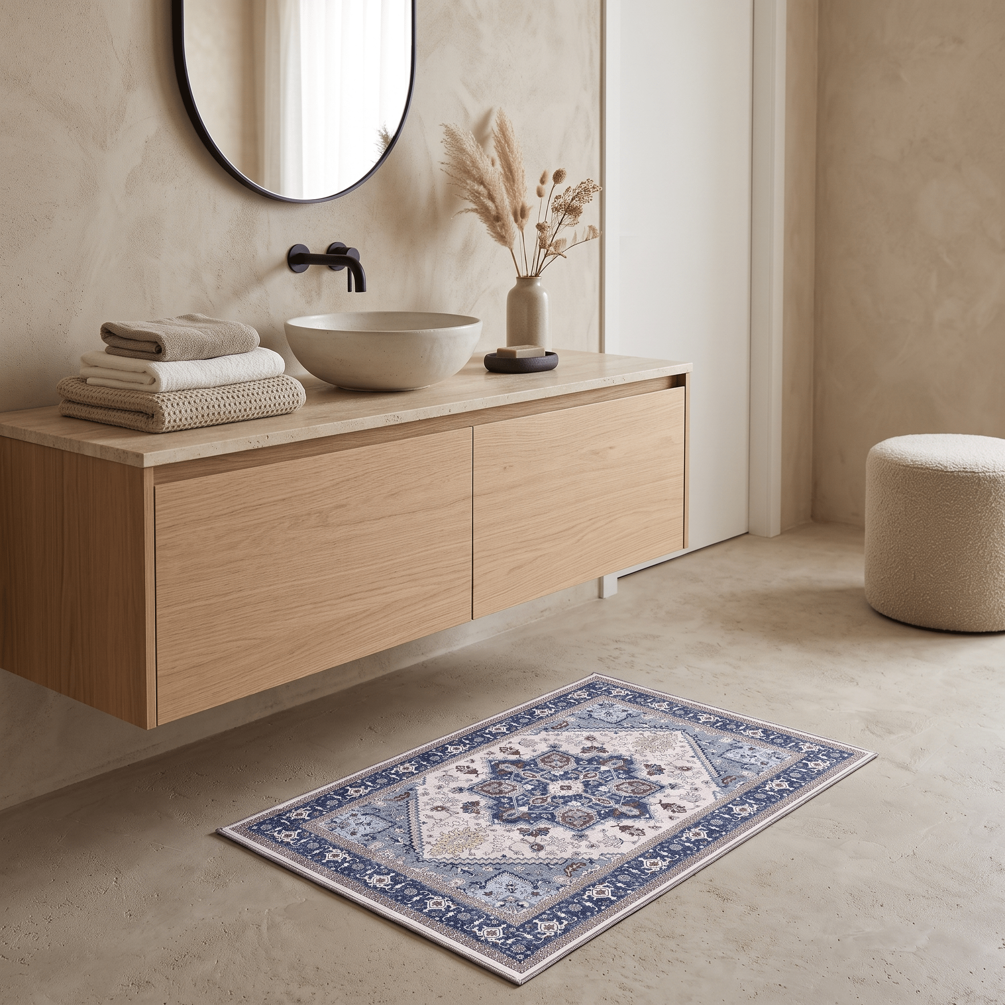ROOS: Boho Badmat – Antislip Flanel Badkamermat (Perzisch Patroon) - Volsani