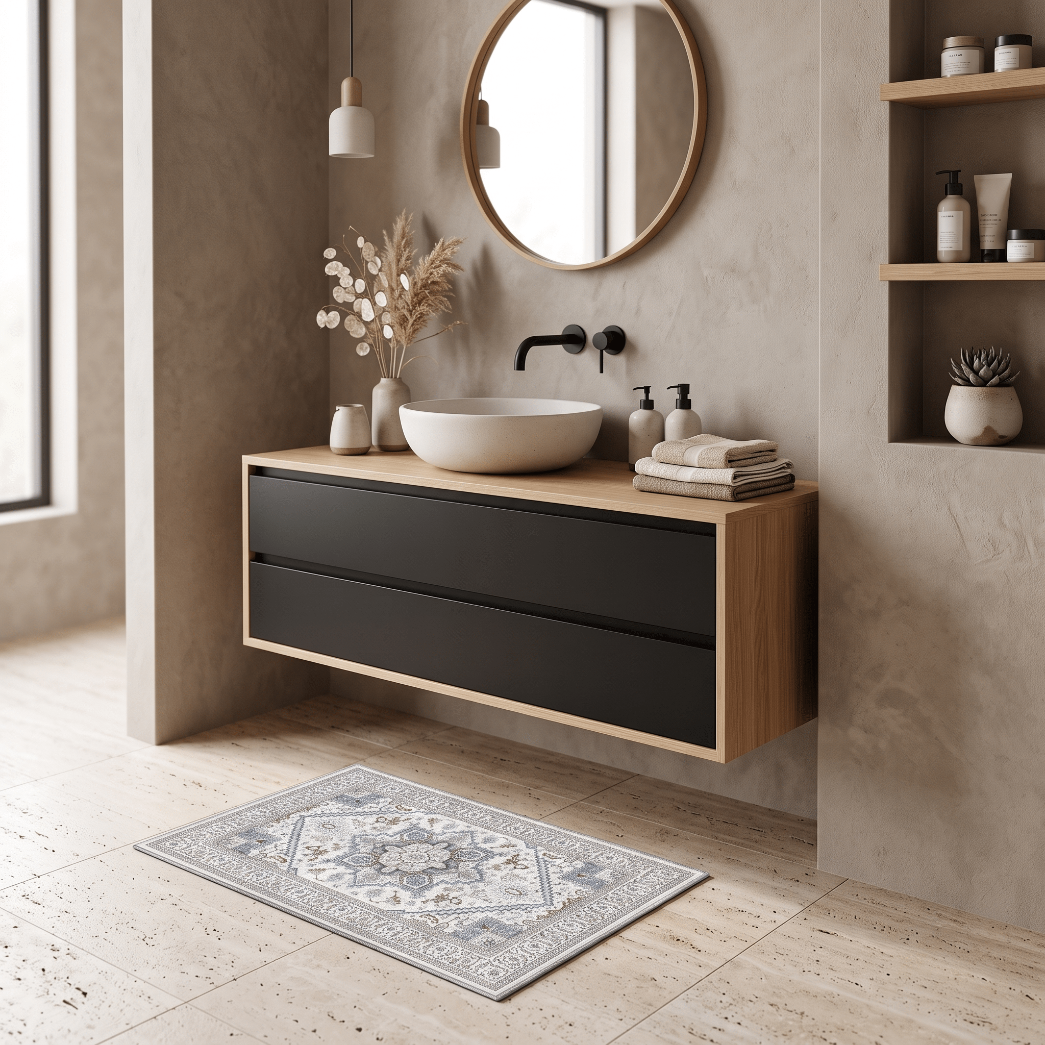ROOS: Boho Badmat – Antislip Flanel Badkamermat (Perzisch Patroon) - Volsani