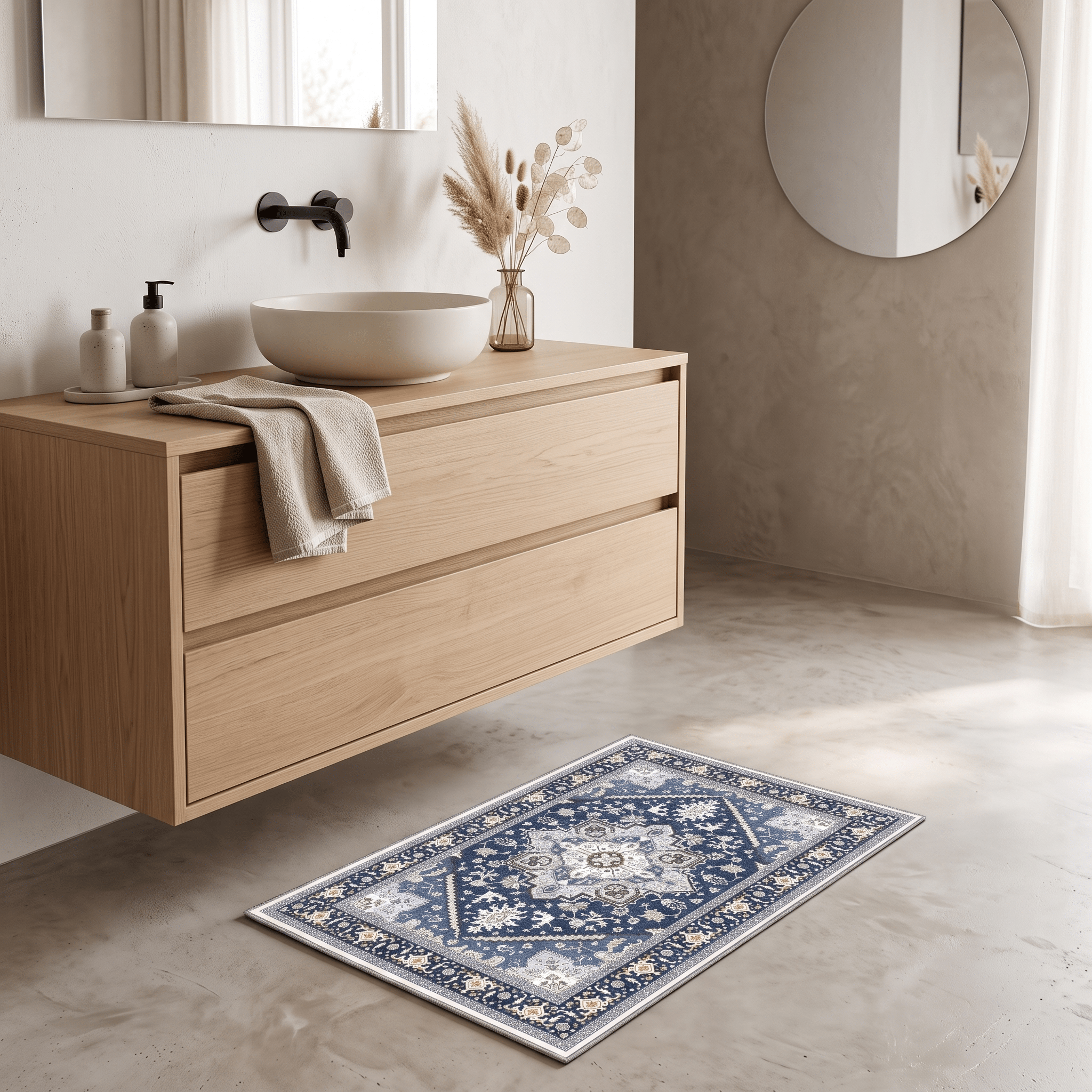 ROOS: Boho Badmat – Antislip Flanel Badkamermat (Perzisch Patroon) - Volsani
