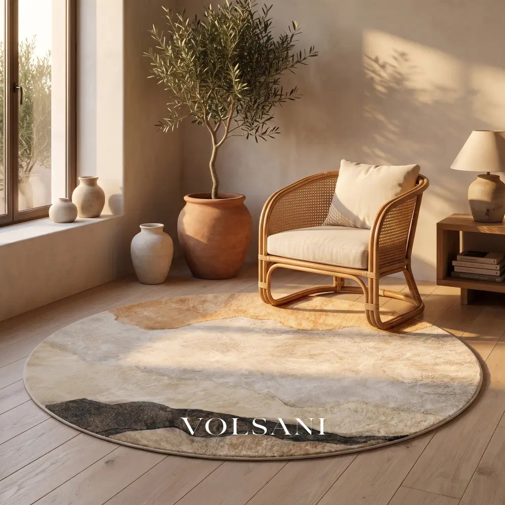 Round Area Rug with Abstract Landscape Modern Living Room & Bedroom Rug Spill Resistant Plush 4 Sizes 47-94in - 4’×4’