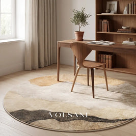 Round Area Rug with Abstract Landscape Modern Living Room & Bedroom Rug Spill Resistant Plush 4 Sizes 47-94in - Decor >