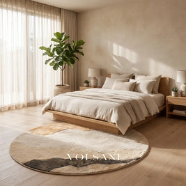 Round Area Rug with Abstract Landscape Modern Living Room & Bedroom Rug Spill Resistant Plush 4 Sizes 47-94in - Decor >
