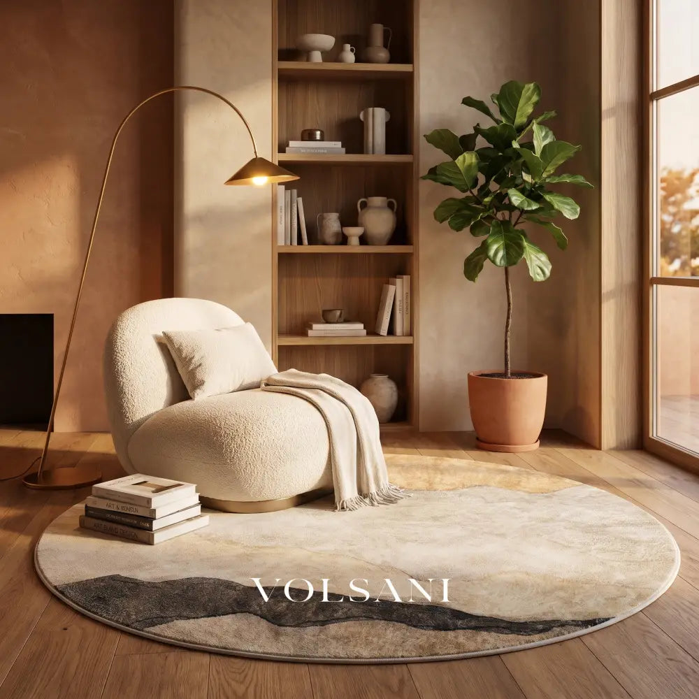 Round Area Rug with Abstract Landscape Modern Living Room & Bedroom Rug Spill Resistant Plush 4 Sizes 47-94in - Decor >