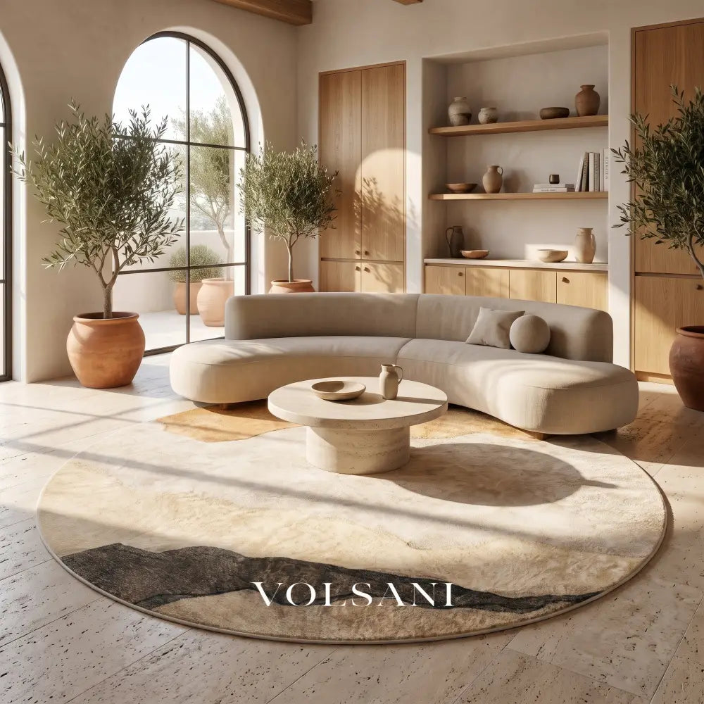 Round Area Rug with Abstract Landscape Modern Living Room & Bedroom Rug Spill Resistant Plush 4 Sizes 47-94in - Decor >