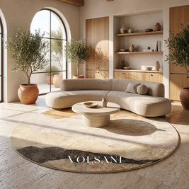 Round Area Rug with Abstract Landscape Modern Living Room & Bedroom Rug Spill Resistant Plush 4 Sizes 47-94in - Decor >