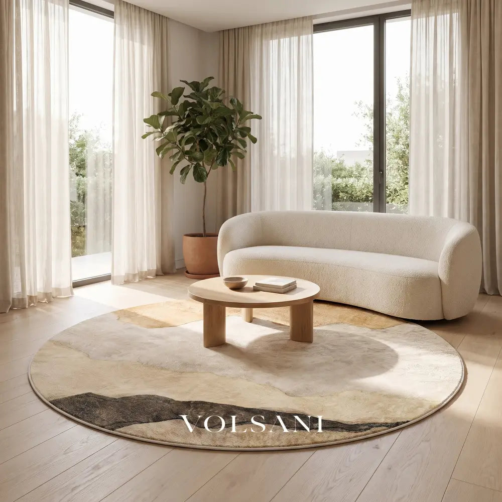 Round Area Rug with Abstract Landscape Modern Living Room & Bedroom Rug Spill Resistant Plush 4 Sizes 47-94in - Decor >