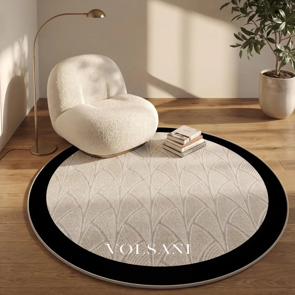 Round Area Rug with Black Border Modern Living Room & Entryway Rug Non Slip and Spill Resistant 5 Sizes 59-94in - 5’×5’