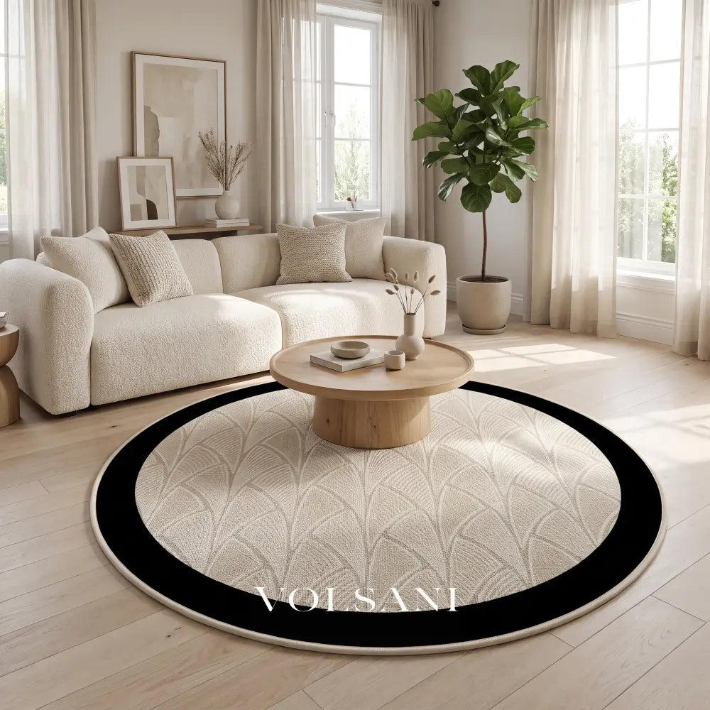 Round Area Rug with Black Border Modern Living Room & Entryway Rug Non Slip and Spill Resistant 5 Sizes 59-94in - Decor
