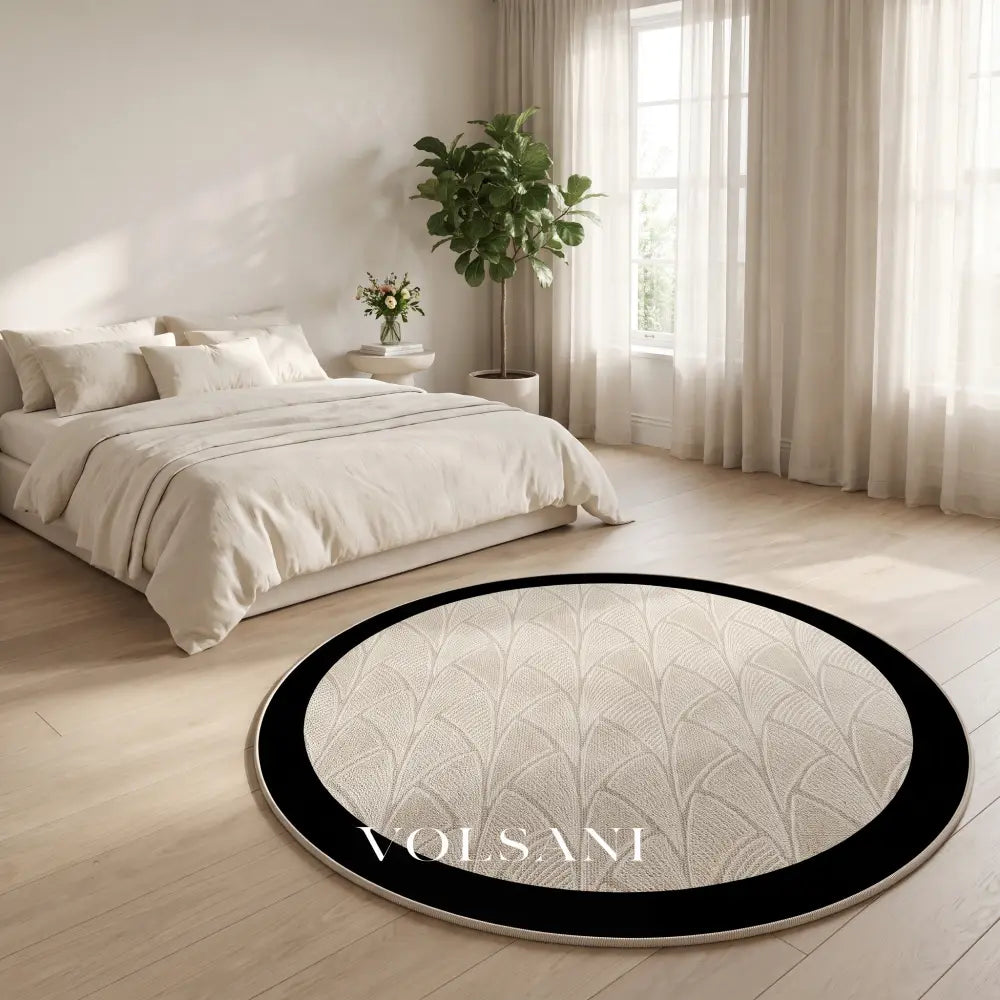 Round Area Rug with Black Border Modern Living Room & Entryway Rug Non Slip and Spill Resistant 5 Sizes 59-94in - Decor