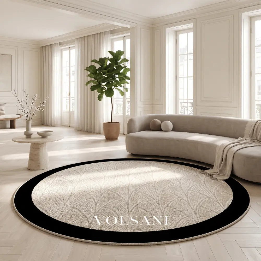 Round Area Rug with Black Border Modern Living Room & Entryway Rug Non Slip and Spill Resistant 5 Sizes 59-94in - Decor