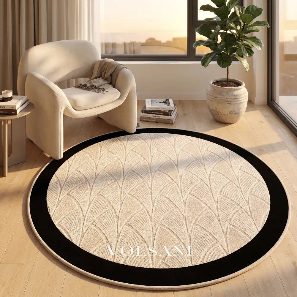 Round Area Rug with Black Border Modern Living Room & Entryway Rug Non Slip and Spill Resistant 5 Sizes 59-94in - Decor