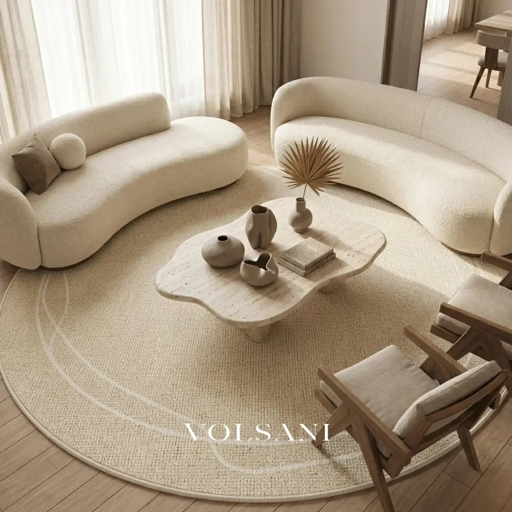 Round Cream Rug with Plush Pile Washable Living Room & Bedroom Rug Non Slip Backing 4 Weaves 31-118in - Decor > Rugs >
