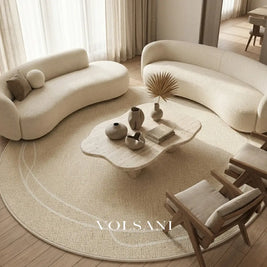 Round Cream Rug with Plush Pile Washable Living Room & Bedroom Rug Non Slip Backing 4 Weaves 31-118in - Decor > Rugs >