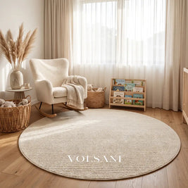 Round Cream Rug with Plush Pile Washable Living Room & Bedroom Rug Non Slip Backing 4 Weaves 31-118in - Decor > Rugs >