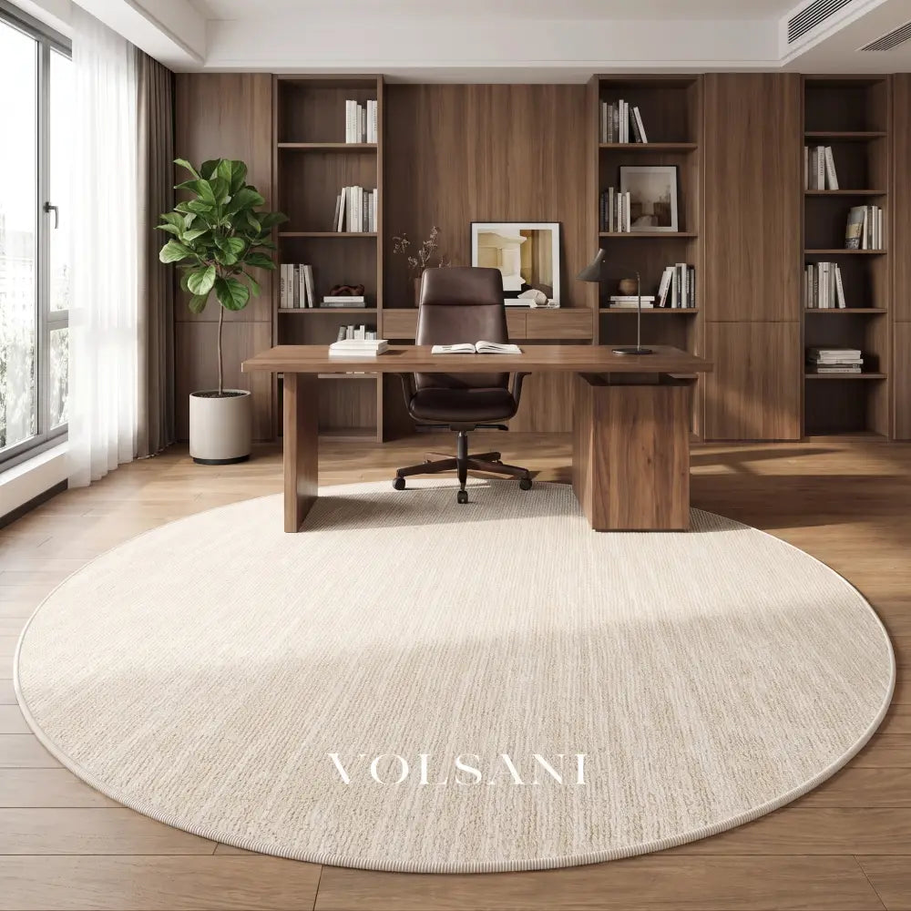 Round Cream Rug with Plush Pile Washable Living Room & Bedroom Rug Non Slip Backing 4 Weaves 31-118in - Decor > Rugs >