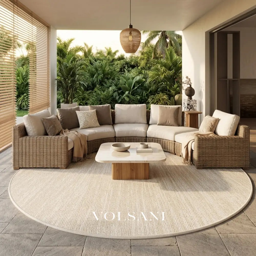 Round Cream Rug with Plush Pile Washable Living Room & Bedroom Rug Non Slip Backing 4 Weaves 31-118in - Decor > Rugs >