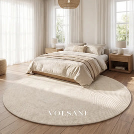 Round Cream Rug with Plush Pile Washable Living Room & Bedroom Rug Non Slip Backing 4 Weaves 31-118in - Decor > Rugs >