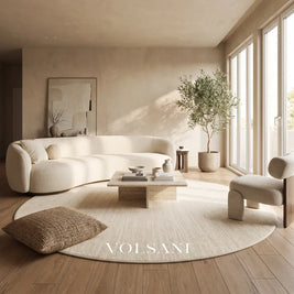 Round Cream Rug with Plush Pile Washable Living Room & Bedroom Rug Non Slip Backing 4 Weaves 31-118in - Decor > Rugs >