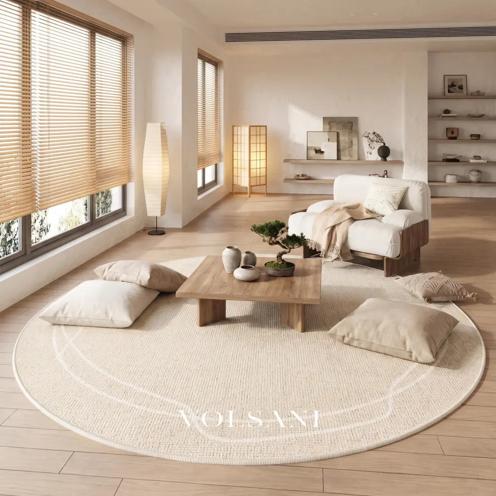 Round Cream Rug with Plush Pile Washable Living Room & Bedroom Rug Non Slip Backing 4 Weaves 31-118in - Decor > Rugs >