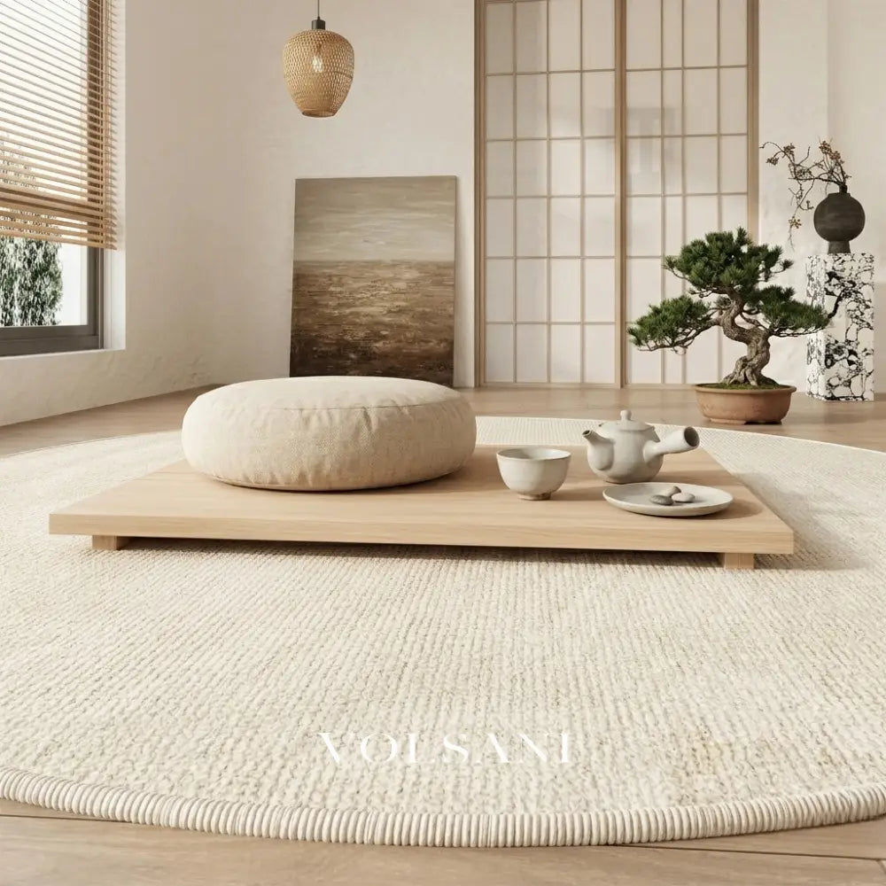 Round Cream Rug with Plush Pile Washable Living Room & Bedroom Rug Non Slip Backing 4 Weaves 31-118in - Decor > Rugs >