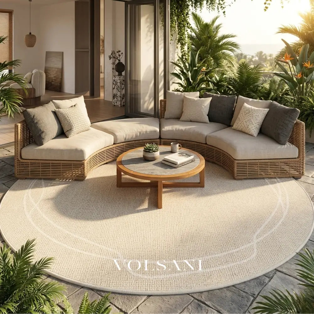Round Cream Rug with Plush Pile Washable Living Room & Bedroom Rug Non Slip Backing 4 Weaves 31-118in - Decor > Rugs >