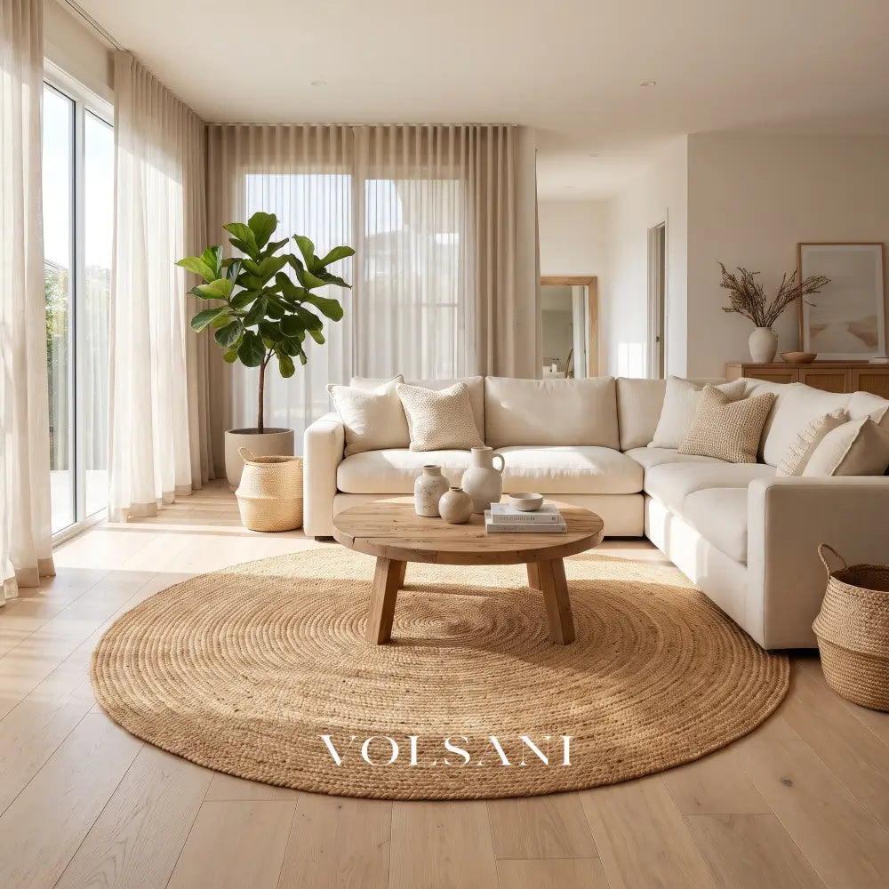 Round Jute Rug with Hand Woven Spiral Reversible Living Room & Bedroom Rug Natural Fiber 10 Sizes 24-142in - Decor >