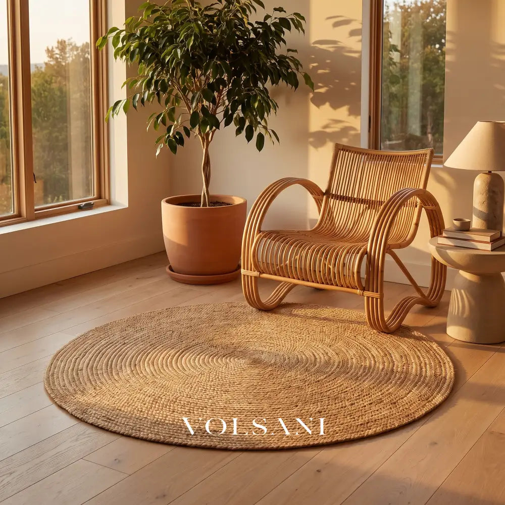 Round Jute Rug with Hand Woven Spiral Reversible Living Room & Bedroom Rug Natural Fiber 10 Sizes 24-142in - Decor >