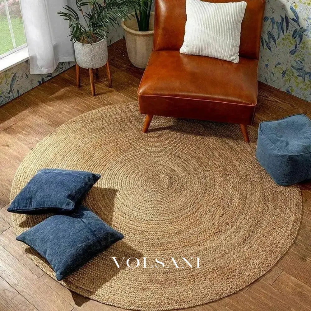 Round Jute Rug with Hand Woven Spiral Reversible Living Room & Bedroom Rug Natural Fiber 10 Sizes 24-142in - Decor >