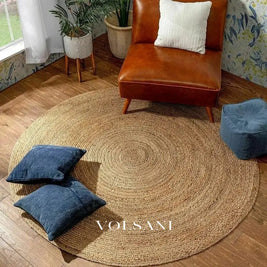 Round Jute Rug with Hand Woven Spiral Reversible Living Room & Bedroom Rug Natural Fiber 10 Sizes 24-142in - Decor >