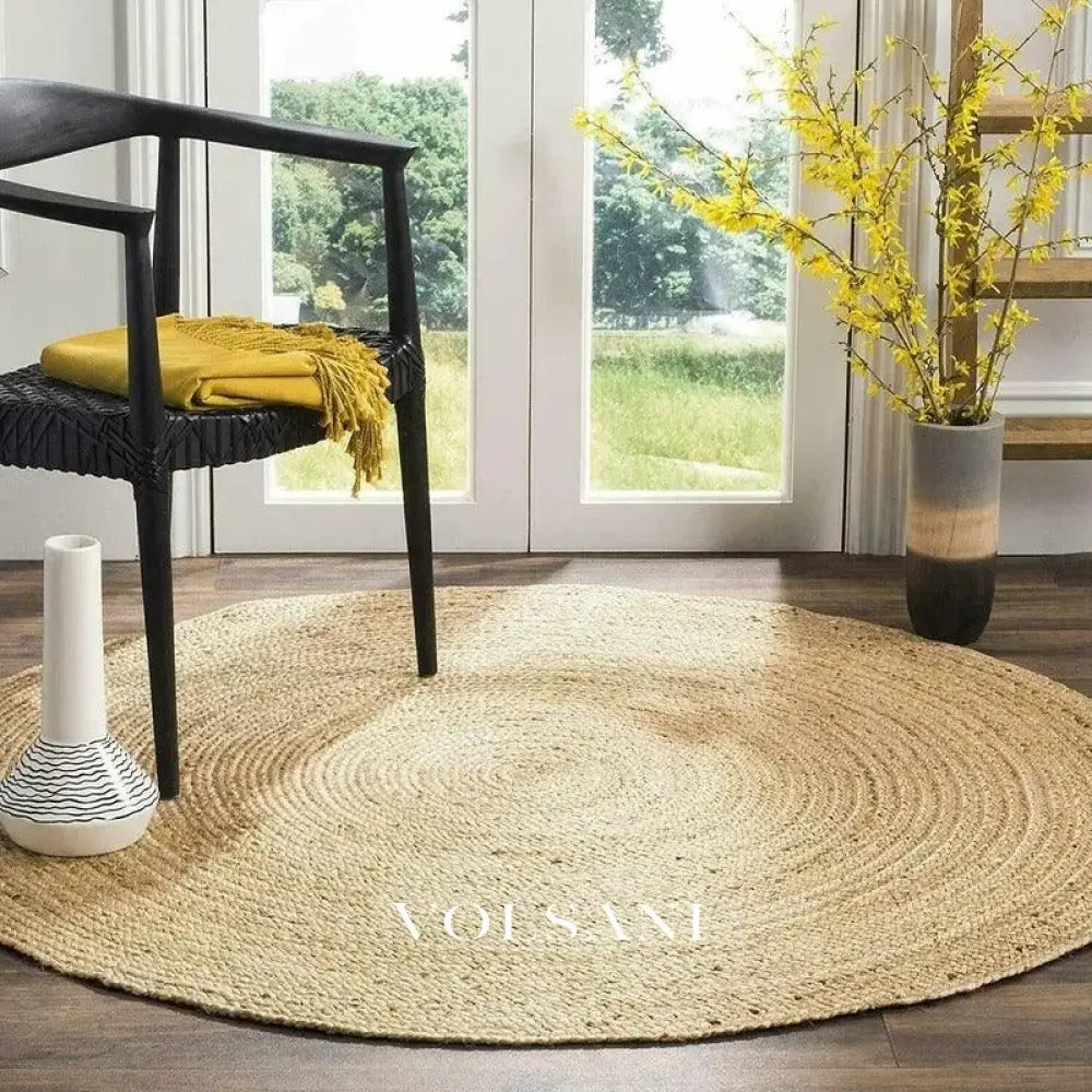 Round Jute Rug with Hand Woven Spiral Reversible Living Room & Bedroom Rug Natural Fiber 10 Sizes 24-142in - Decor >