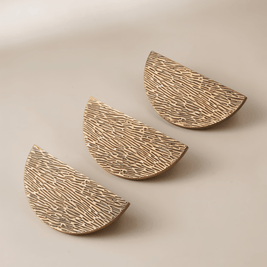 Solid Brass Half-Moon Drawer Pulls, Modern Kitchen & Vanity Hardware, Organic Textured Surface, Set of 2, 2.5in Hole Spacing