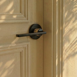 Brass Door Handle & Lock Set, Modern Interior & Bedroom Door Hardware, Textured Brass Grip, Three Lock Configurations, 5.4 x 2in