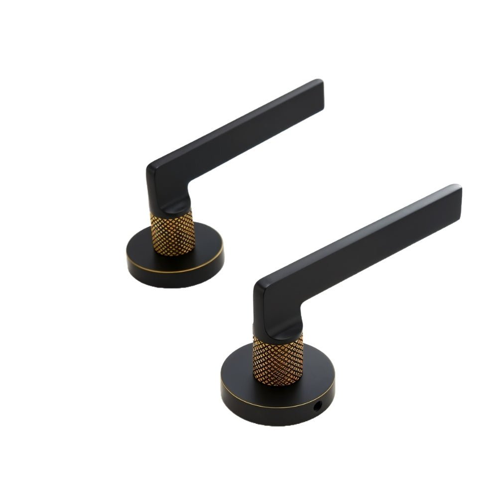 Brass Door Handle & Lock Set, Modern Interior & Bedroom Door Hardware, Textured Brass Grip, Three Lock Configurations, 5.4 x 2in