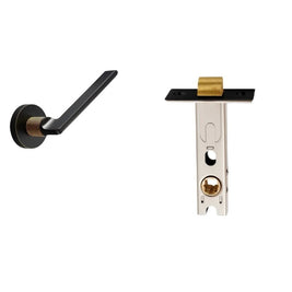 Brass Door Handle & Lock Set, Modern Interior & Bedroom Door Hardware, Textured Brass Grip, Three Lock Configurations, 5.4 x 2in
