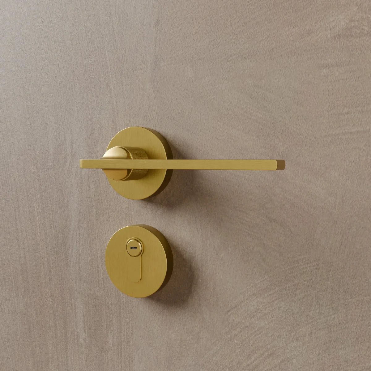 Brass Door Handle & Lock Set, Modern Interior & Bedroom Door Hardware, Textured Brass Grip, Three Lock Configurations, 5.4 x 2in