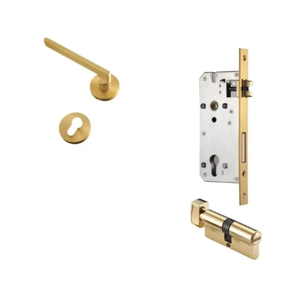Sabaat Handle and Lock - L5.4’’(13.7cm) x H2’’(5.5cm) / With Thumb Lock / Brass