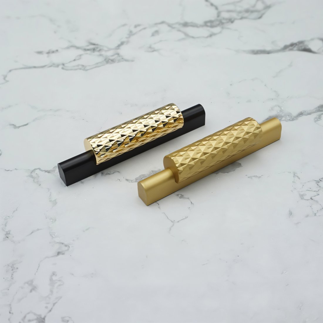 Diamond-Textured Aluminum Drawer Pulls, Modern Kitchen & Wardrobe Hardware, Gold-Tone or Black, Set of 2, 2.5-12.6in Hole Spacing