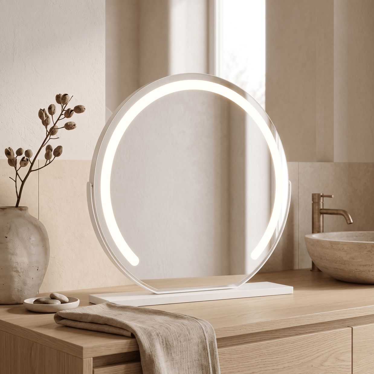 SASKIA: Make-upspiegel met LED & Touchbediening – 15x Vergrotende Spiegel - Volsani