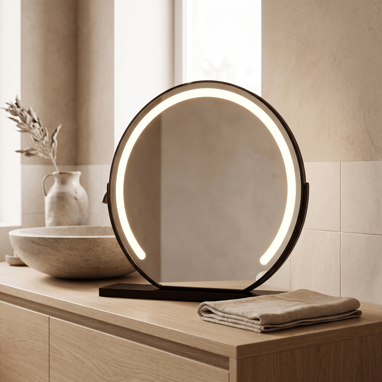 SASKIA: Make-upspiegel met LED & Touchbediening – 15x Vergrotende Spiegel - Volsani