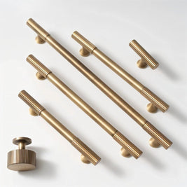 Knurled Brass Cabinet Knobs & Drawer Pulls, Classic Kitchen & Dresser Hardware, Antique Bronze Finish, Set of 2, 1.1-12.6in