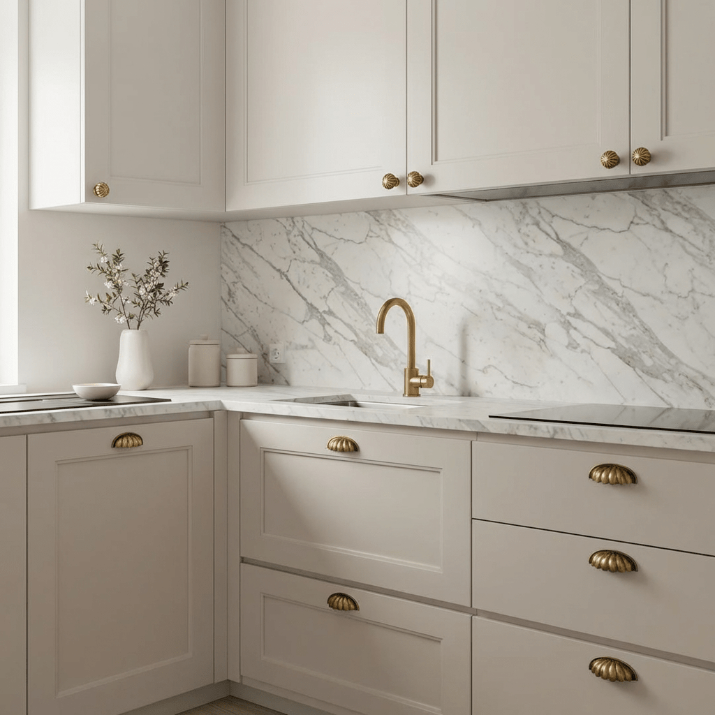 Fluted Solid Brass Cabinet Knobs & Drawer Pull, Timeless Kitchen & Vanity Hardware, Warm Brass Finish, Set of 2, 1.2-2.5in