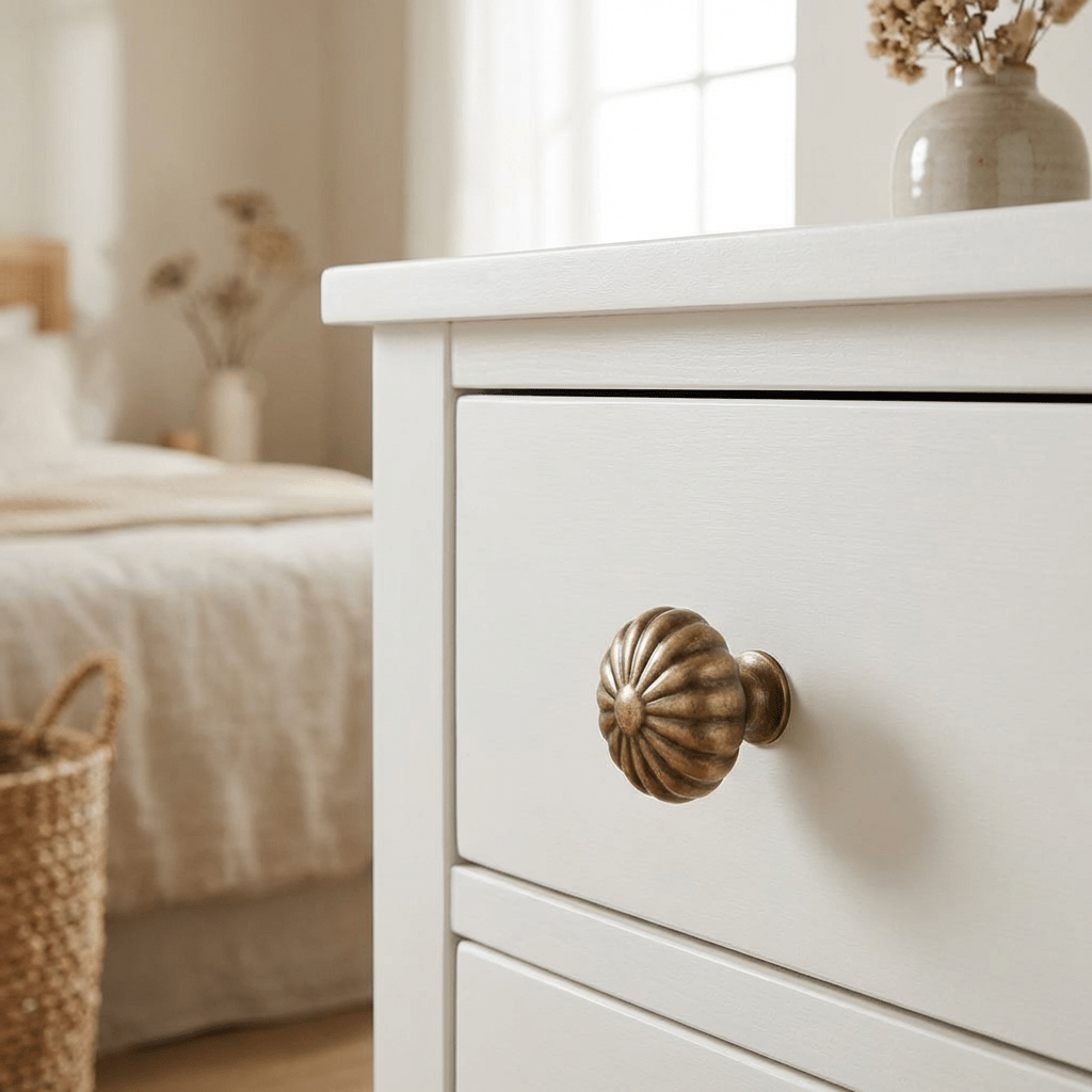 Fluted Solid Brass Cabinet Knobs & Drawer Pull, Timeless Kitchen & Vanity Hardware, Warm Brass Finish, Set of 2, 1.2-2.5in