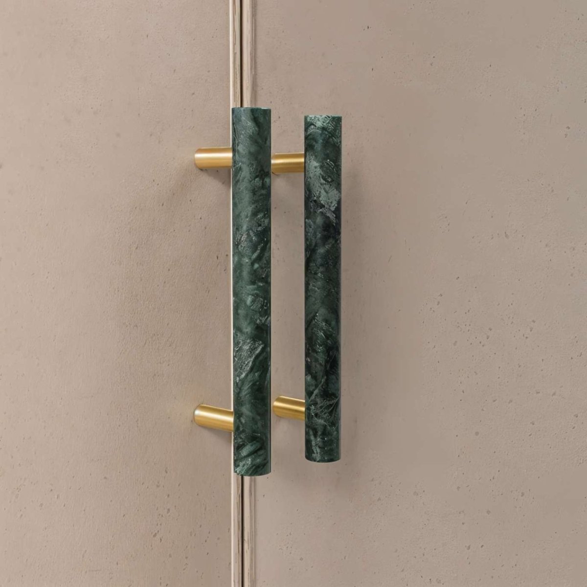 Natural Marble & Brass Cabinet Knobs & Pull Bars, Modern Kitchen & Wardrobe Hardware, Green or White Marble, Set of 2, 1.9-6in