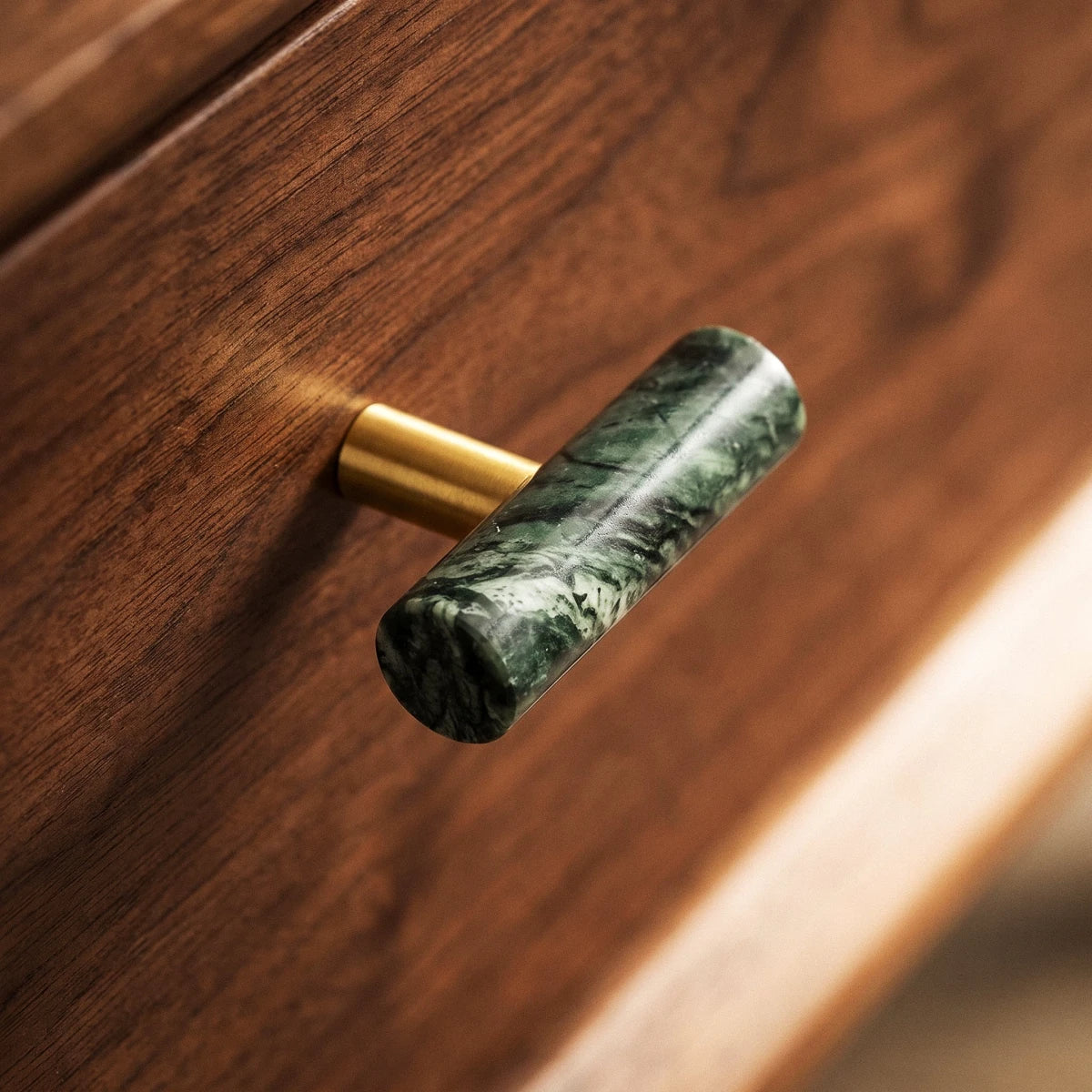 Natural Marble & Brass Cabinet Knobs & Pull Bars, Modern Kitchen & Wardrobe Hardware, Green or White Marble, Set of 2, 1.9-6in