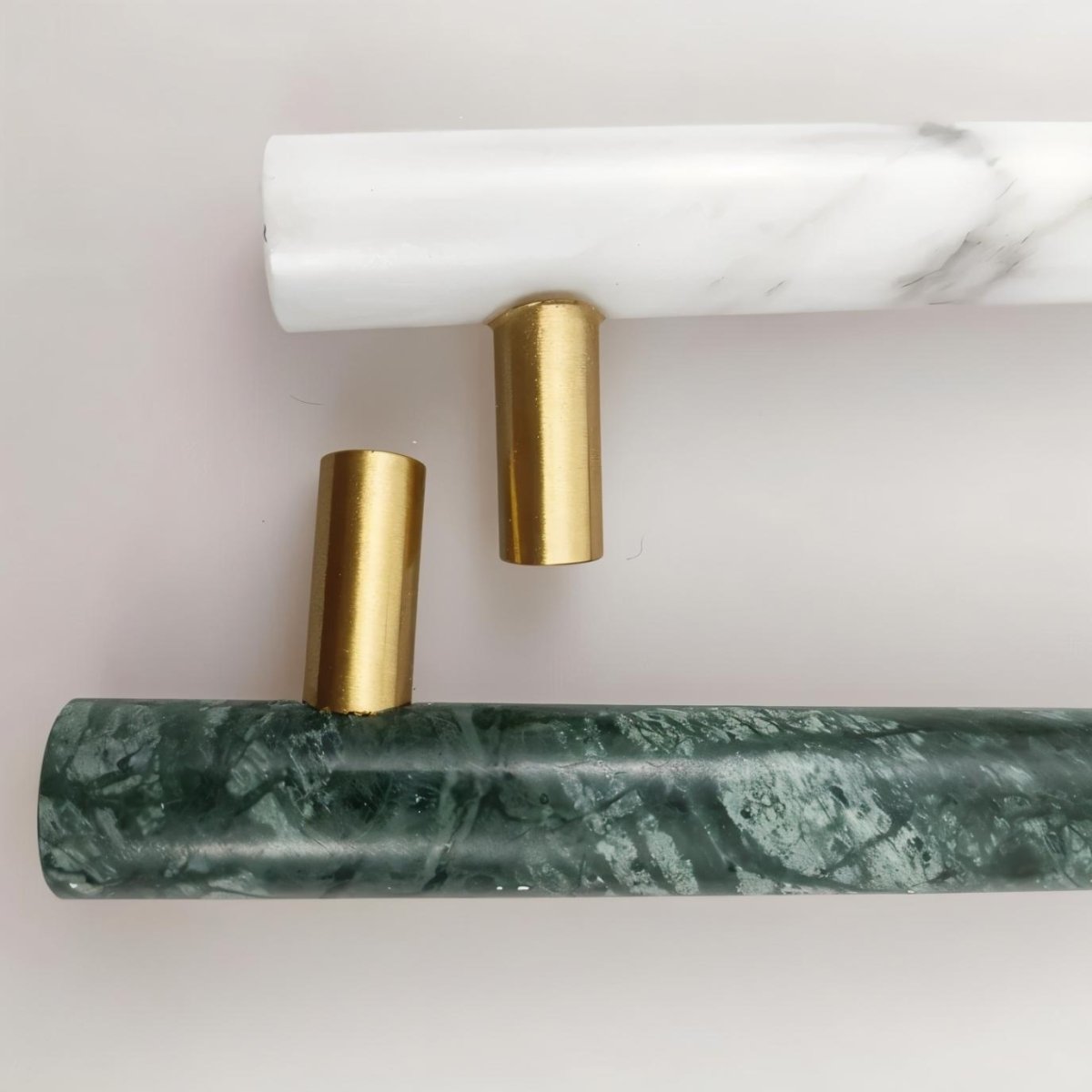 Natural Marble & Brass Cabinet Knobs & Pull Bars, Modern Kitchen & Wardrobe Hardware, Green or White Marble, Set of 2, 1.9-6in