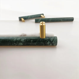 Natural Marble & Brass Cabinet Knobs & Pull Bars, Modern Kitchen & Wardrobe Hardware, Green or White Marble, Set of 2, 1.9-6in