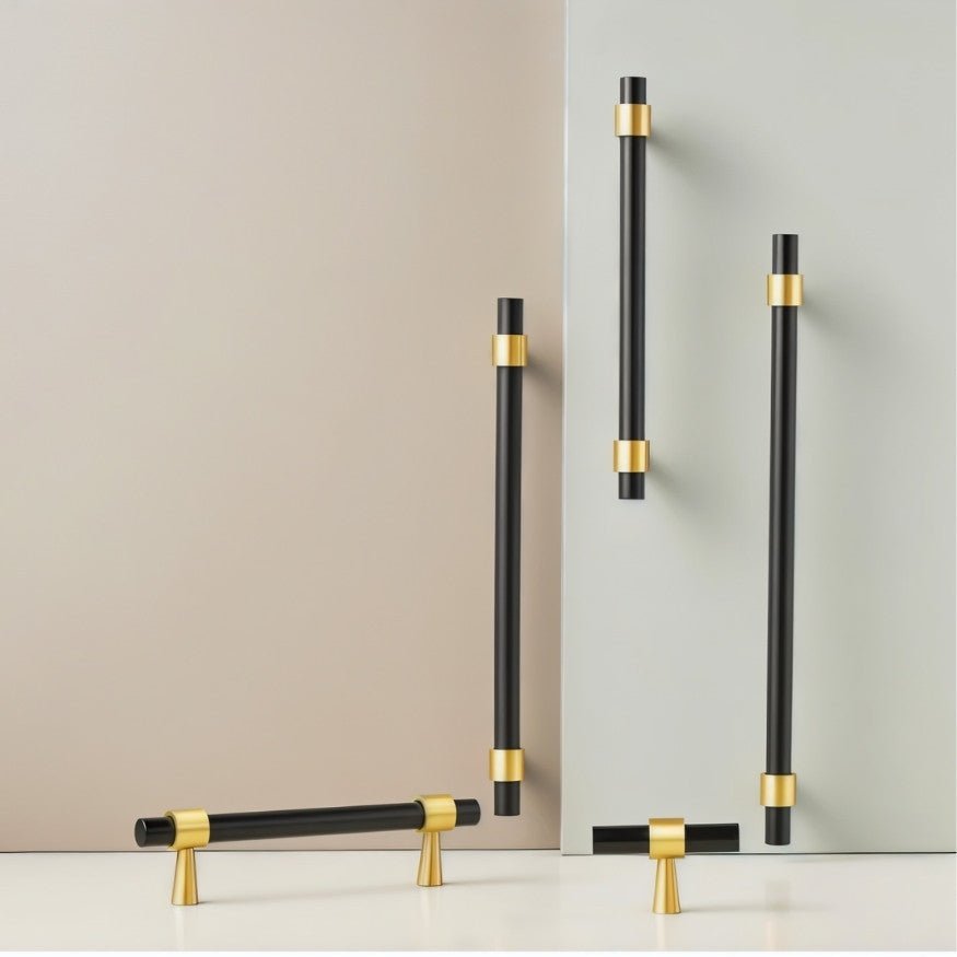 Brass T-Knobs & Drawer Pull Bars, Modern Kitchen & Bathroom Hardware, Four Finishes, Set of 2 Pieces, 1.9-16.3in