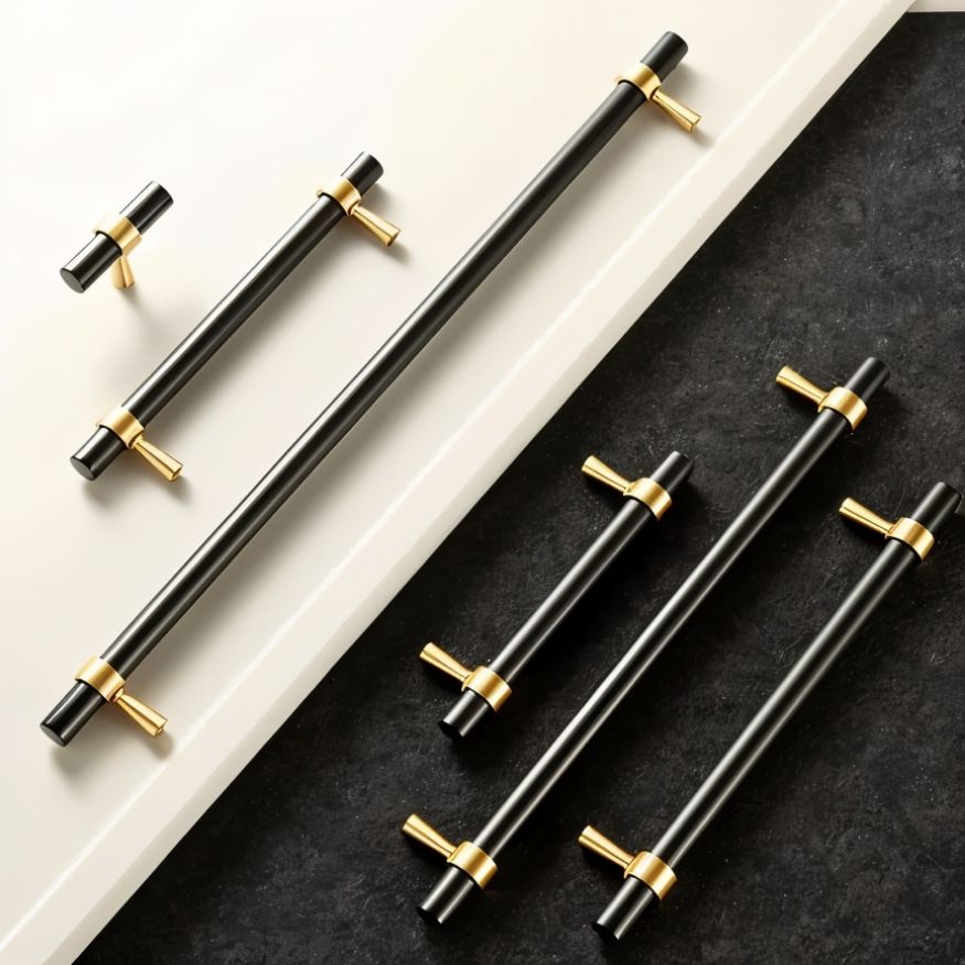 Brass T-Knobs & Drawer Pull Bars, Modern Kitchen & Bathroom Hardware, Four Finishes, Set of 2 Pieces, 1.9-16.3in