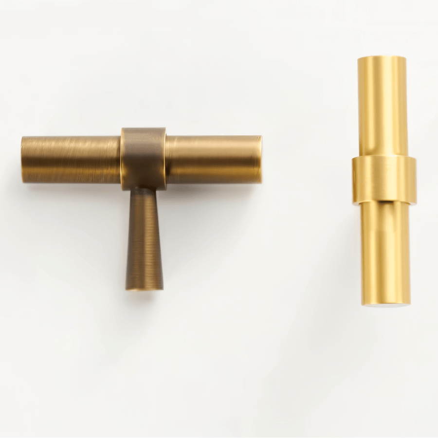 Brass T-Knobs & Drawer Pull Bars, Modern Kitchen & Bathroom Hardware, Four Finishes, Set of 2 Pieces, 1.9-16.3in