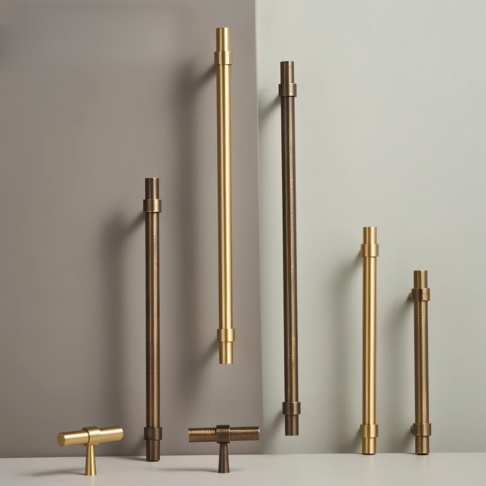 Brass T-Knobs & Drawer Pull Bars, Modern Kitchen & Bathroom Hardware, Four Finishes, Set of 2 Pieces, 1.9-16.3in